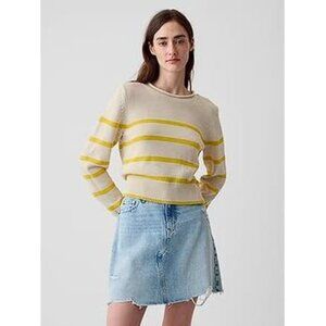 GAP Women's Shrunken Roll Neck Sweater Size S In Yellow Stripe